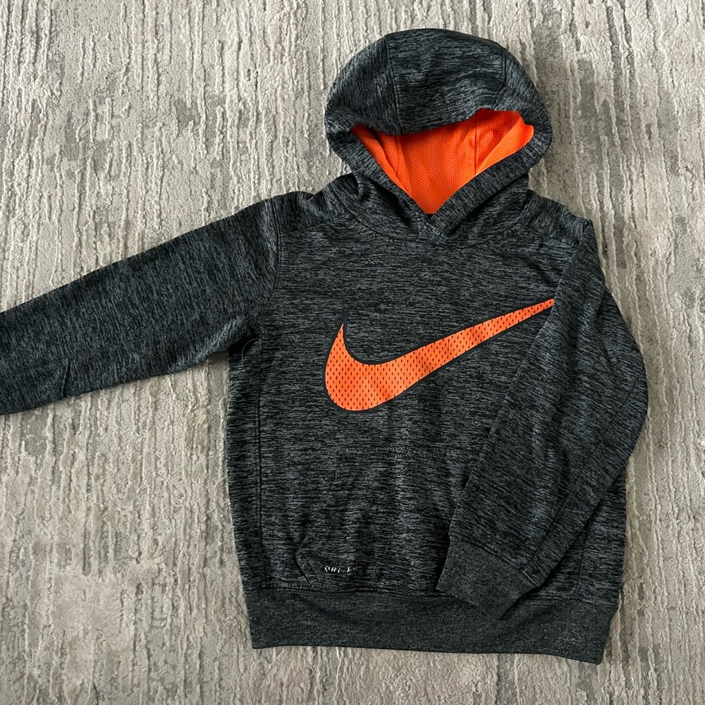 Nike Kids' Dri Fit Black and Orange Hoodie. 4-5